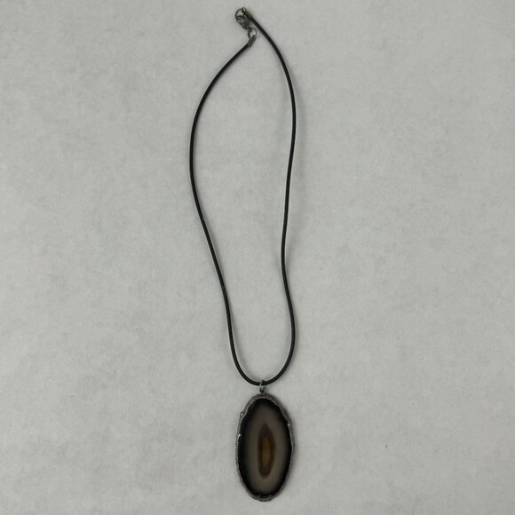 Natural Agate Slice Pendant Necklace With Black Cord Lobster Clasp Artisan 18" - Picture 4 of 10